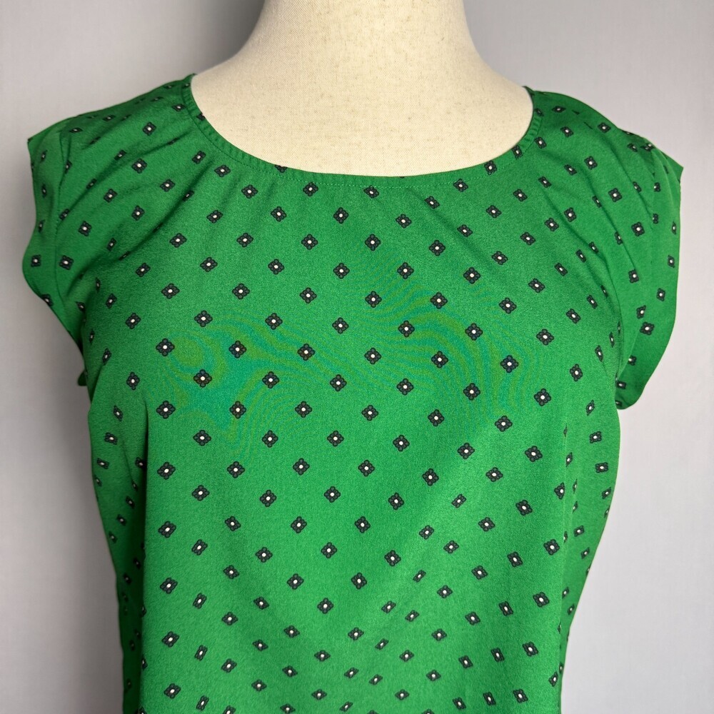 Merona Women's XL Cap Sleeve Blouse Kelly Green Blue Geometric Floral Print Top - Picture 2 of 13